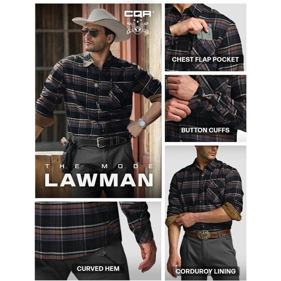 Mens Plaid Coal Miner Cotton Flannel Shirt Long Sleeve Casual Outdoor Plaid - Picture 9 of 9